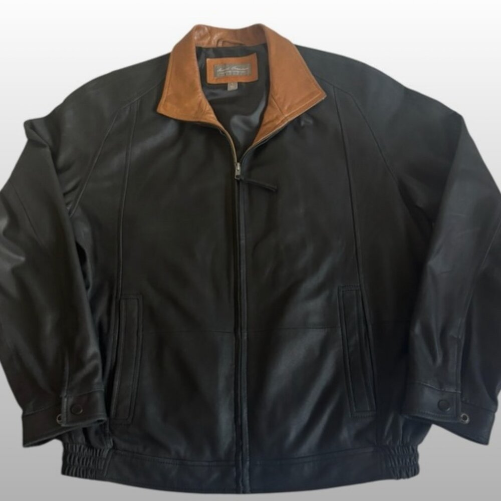 Daniel Cremieux Signature Men's Leather Jacket Large Black Bomber Full Zip Soft